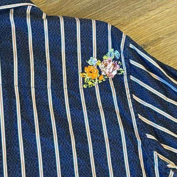 ROBERT GRAHAM MENS SPORT SHIRT BLUE RED STRIPE EMBROIDERED FLORAL JACQUARD XL - Picture 11 of 11